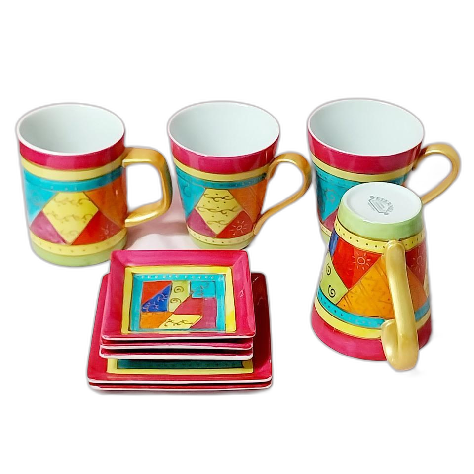 새제품 수입 홈 파티용 도자기 머그컵 접시세트