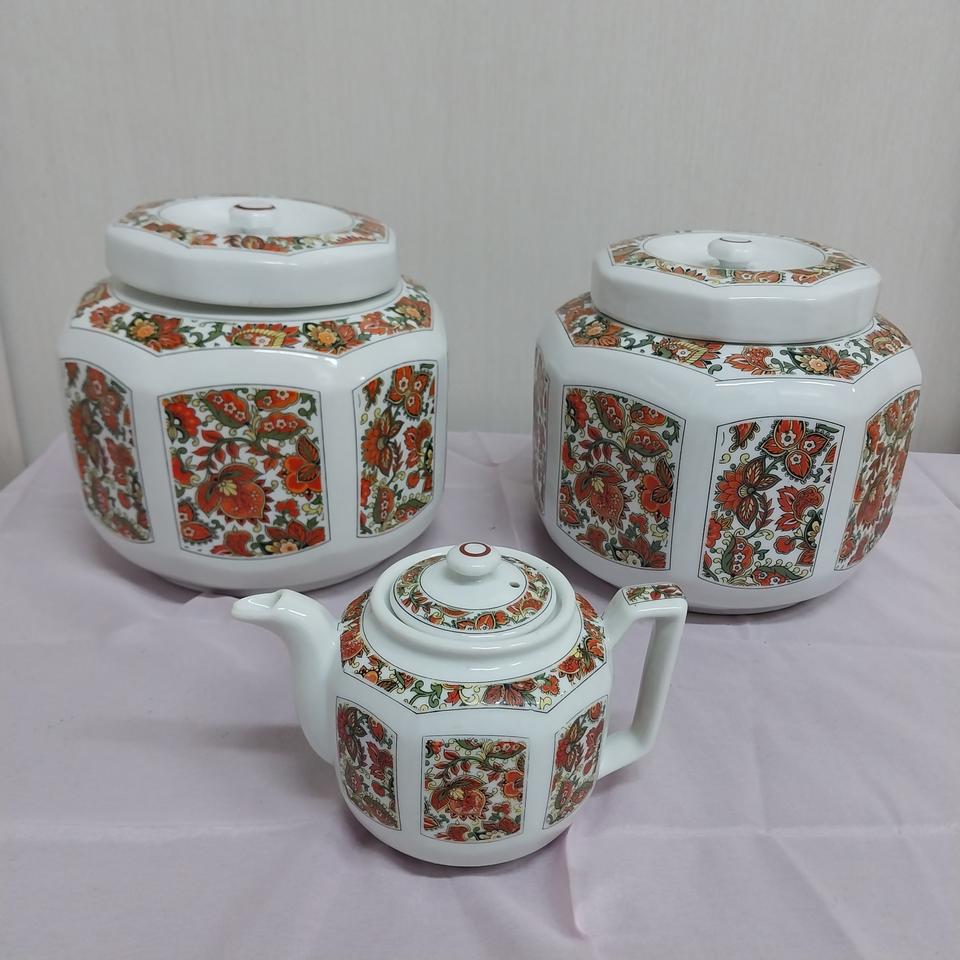 일괄 3점 오래된 빈티지 레트로 도자기 단지 항아리와 주전자 흥진 차이나