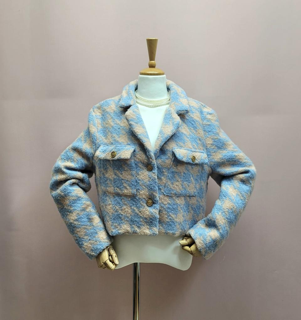 하운드투스체크 포근 금장 반크롭  자켓