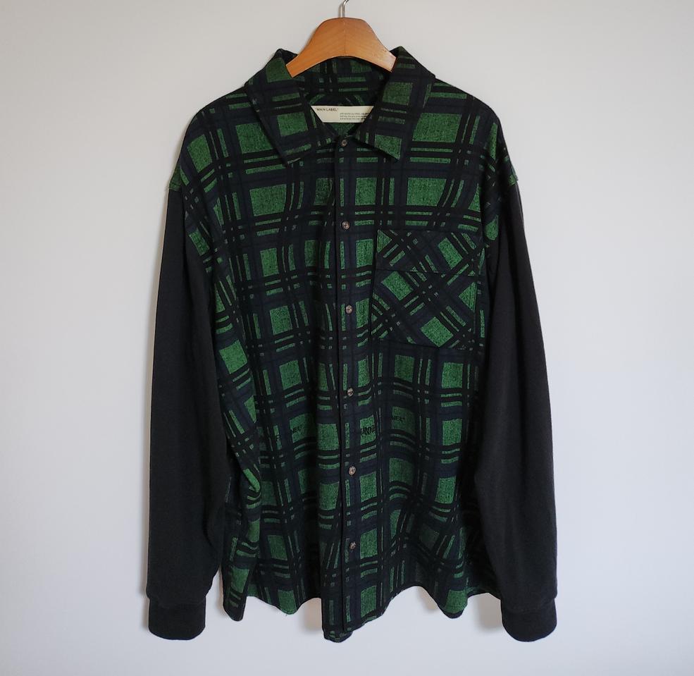 L 오프화이트 그린 슬리브 체크 애로우 남성 셔츠 a133054