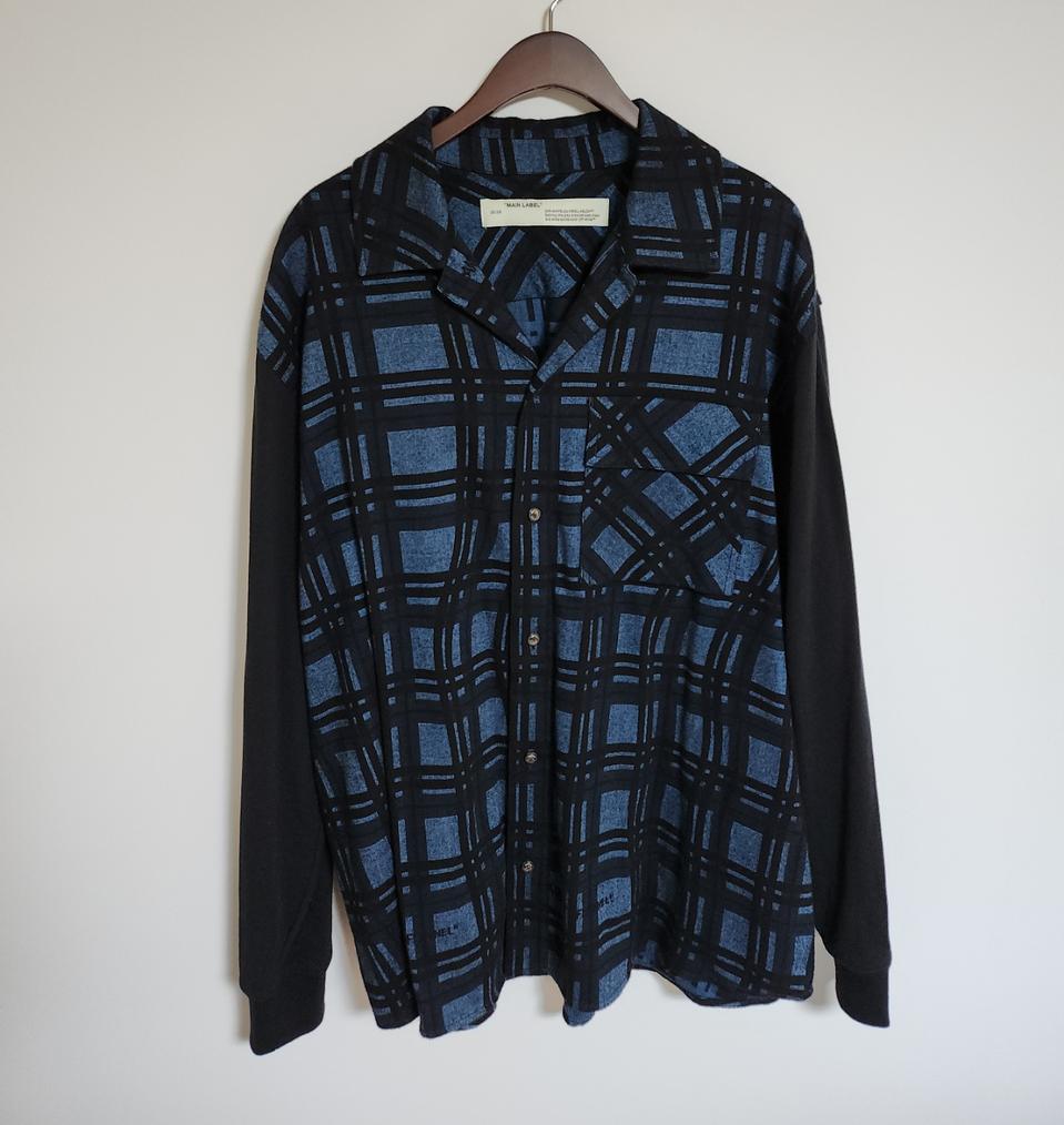 M 오프화이트 블루 슬리브 체크 애로우 남성 셔츠 a133053