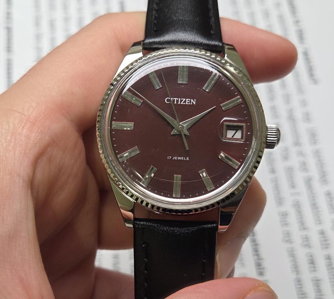 레어] 빈티지 시티즌 호머데이트 블랙체리 칼침핸즈 37mm 점보 수동명기