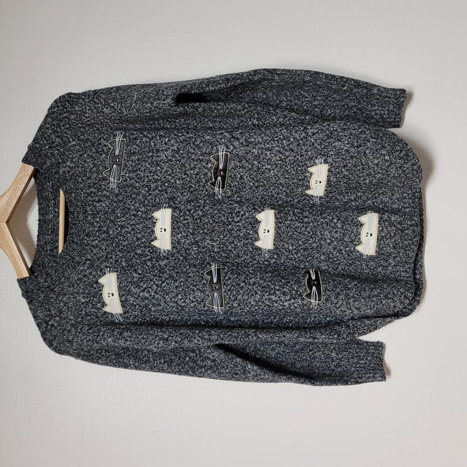 딥그레이 고양이 자수 니트