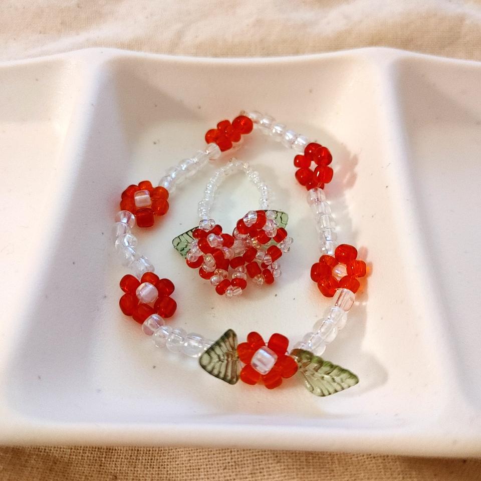 화사한 비즈 꽃 반지, 꽃 팔찌