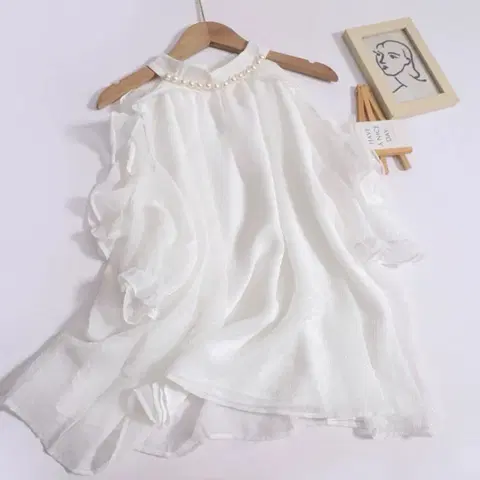 오프숄더 진주 블라우스