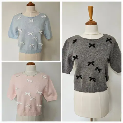 (세일/바배) 리본 장식 반팔 니트