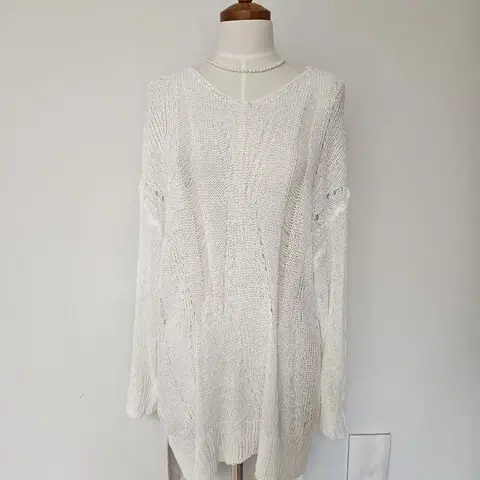 (세일/바배) 시스루 데미지 루즈핏 롱니트 짜임니트