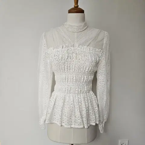 (세일/바배) 이중 레이스 시스루 반목 블라우스((강추))