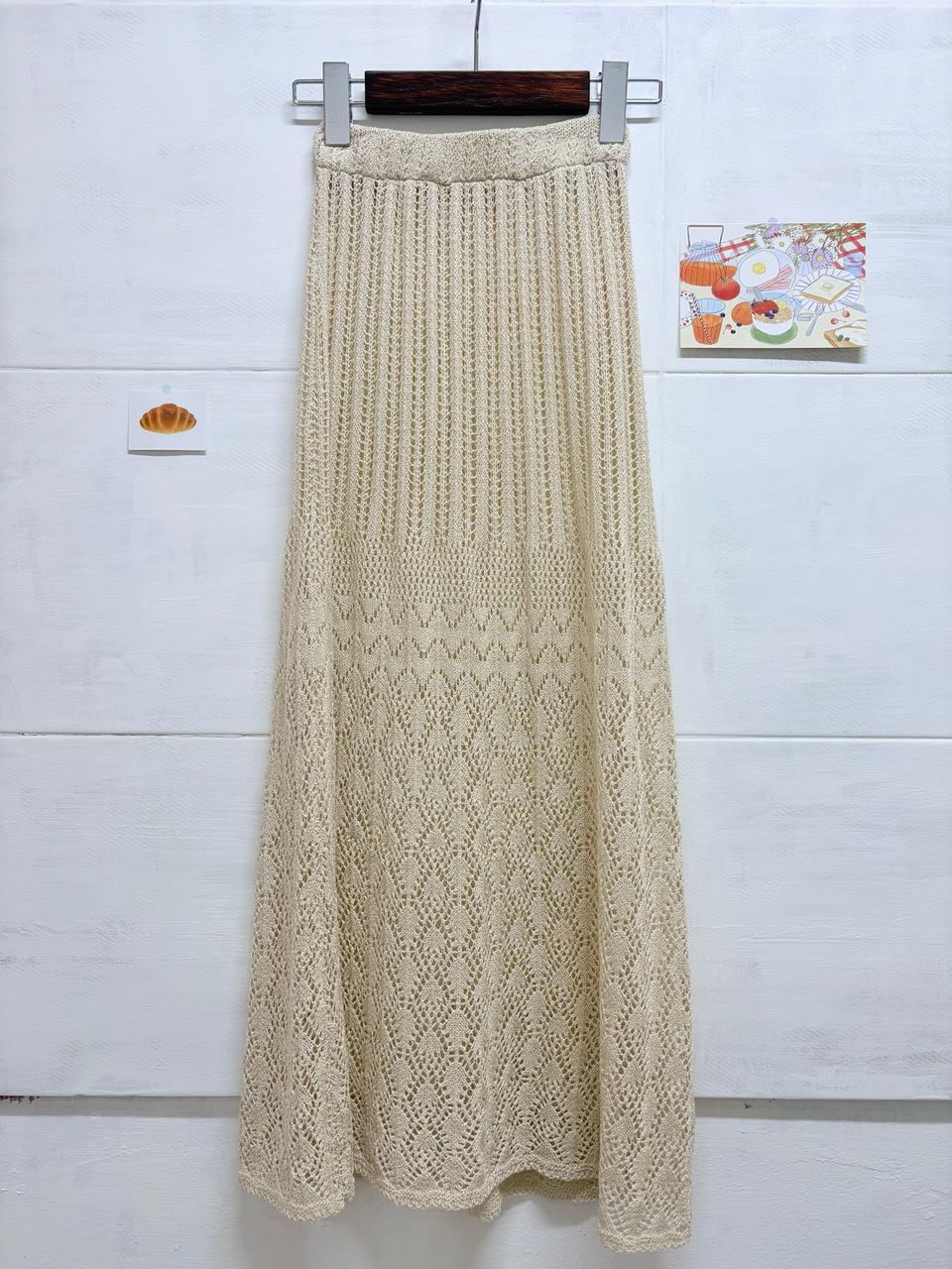 크림아이보리 니트 레이어링 롱스커트