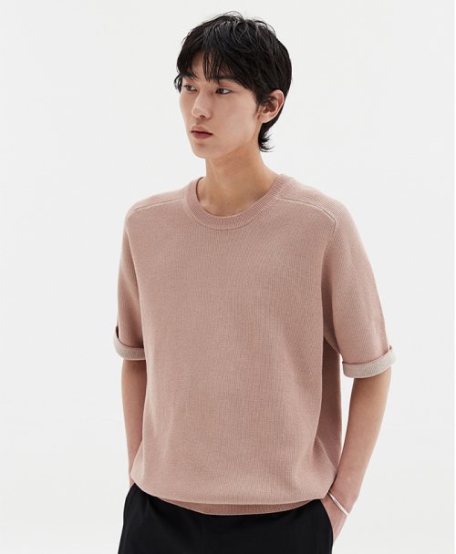 르마드 투톤 라운드 하프 니트 - 피치