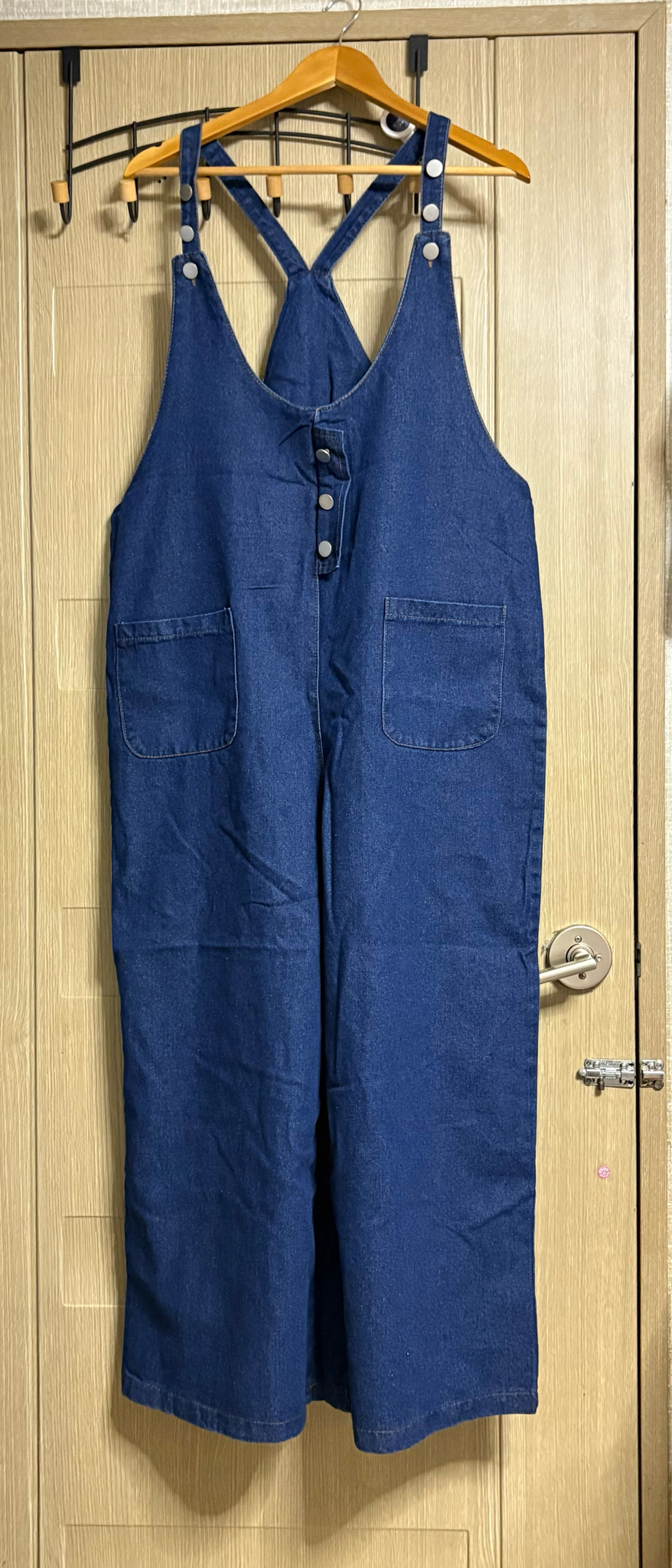 멜빵 데님 와이드 점프수트