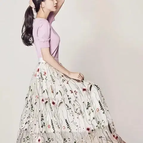 한스스타일 플라워 꽃자수 스커트 샤 망사치마