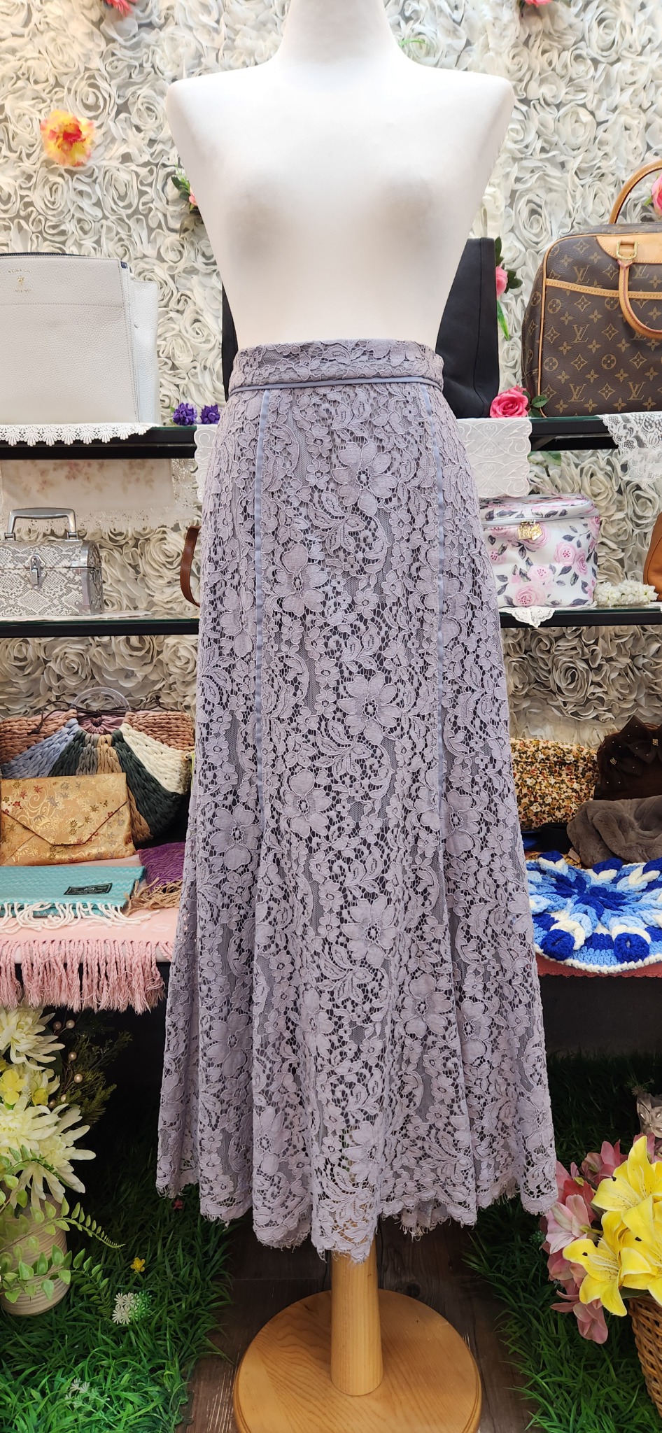 ANDEMIU 레이스 맥시 롱스커트