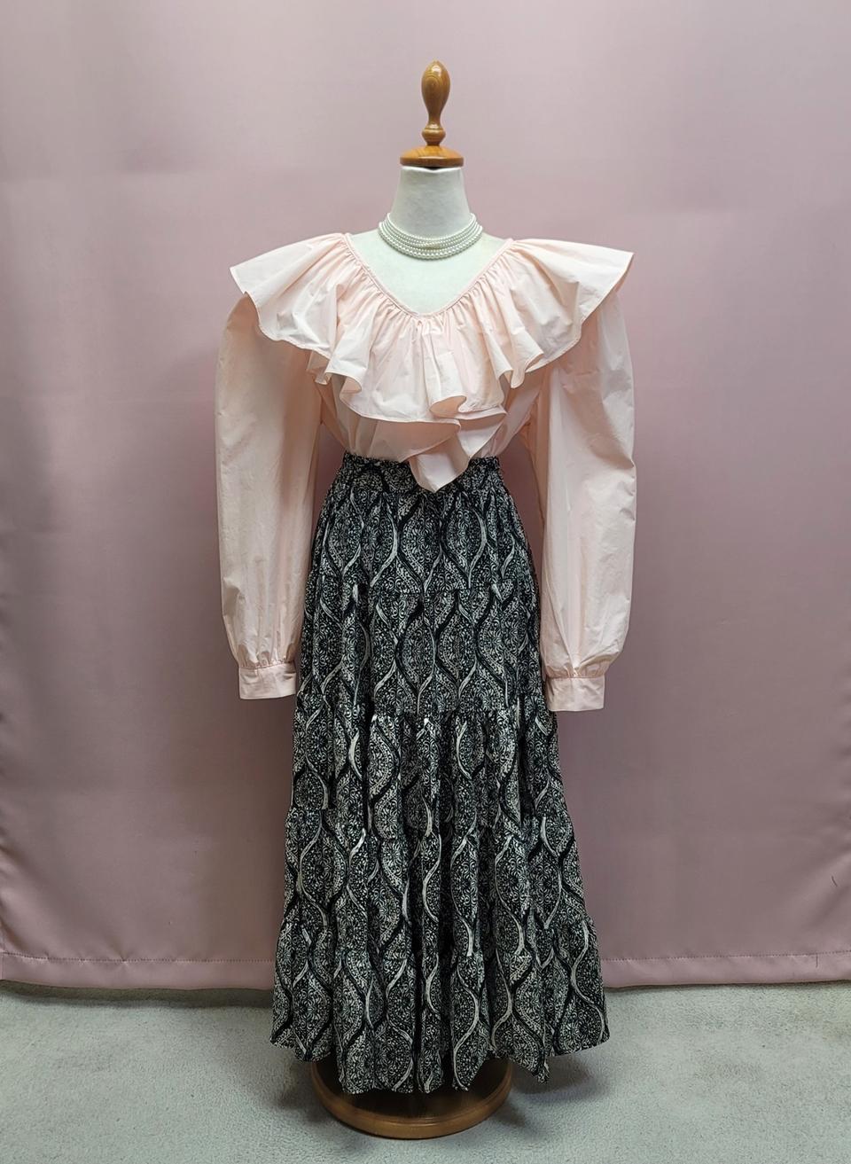 에스닉 풍성 캉캉 롱스커트