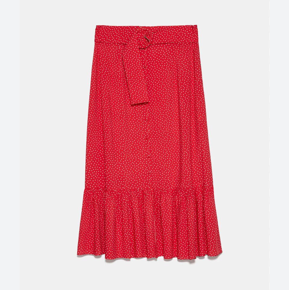 XS) 새제품 ZARA 자라 땡땡이 벨티드 스커트 도트 패턴 스커트 치마