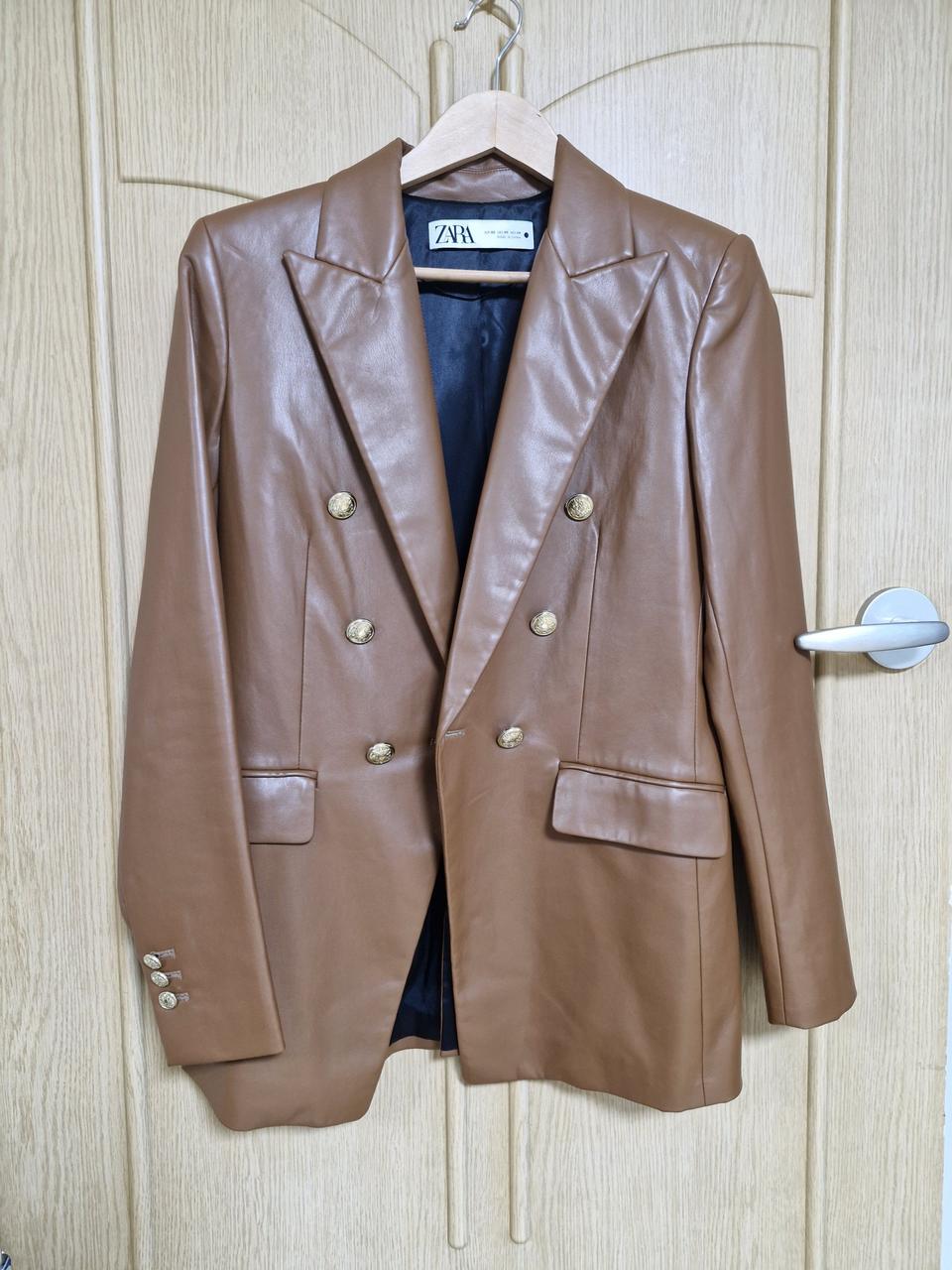 자라 카멜 레더 자켓