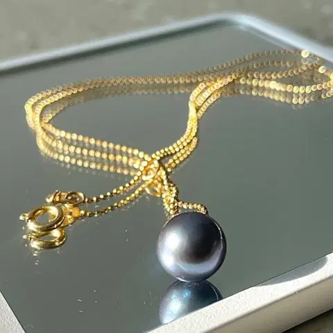 14k 흑진주 볼목걸이