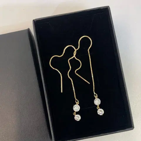 14k 고리형 큐빅 롱귀걸이