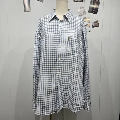 아르마니 체크 면 린넨 혼방 긴팔 셔츠 와이셔츠 남방