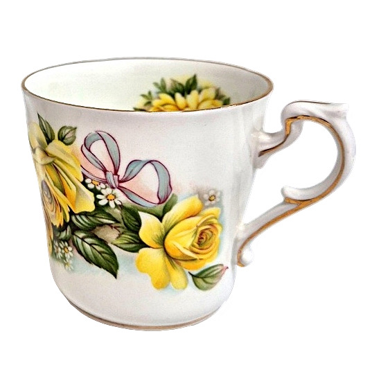 로얄 크레스트 파인 본 차이나 옐로우 로즈 커피잔