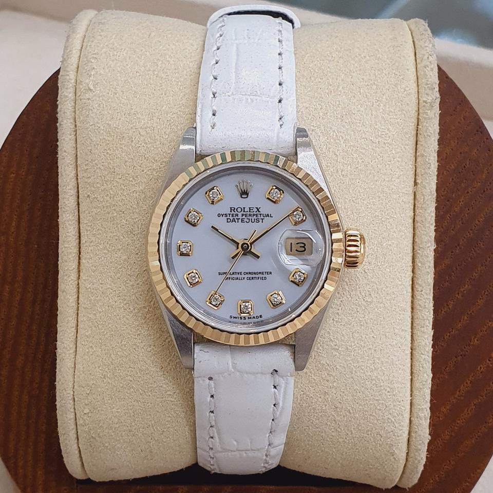 롤렉스 여성용 데이저스트 69173 화이트 텐포인트 가죽 스트랩