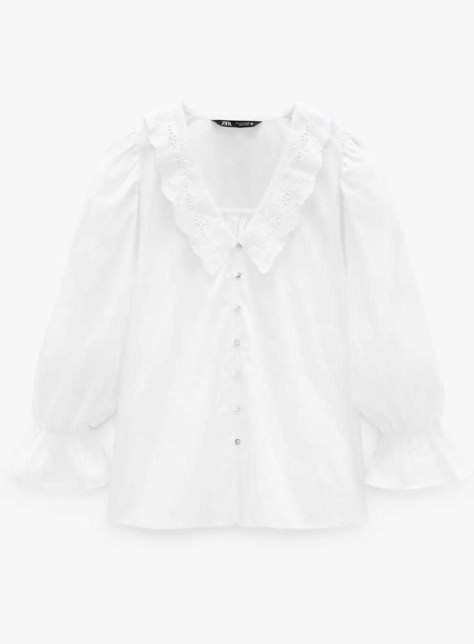 자라 포플린 자수 디테일 셔츠