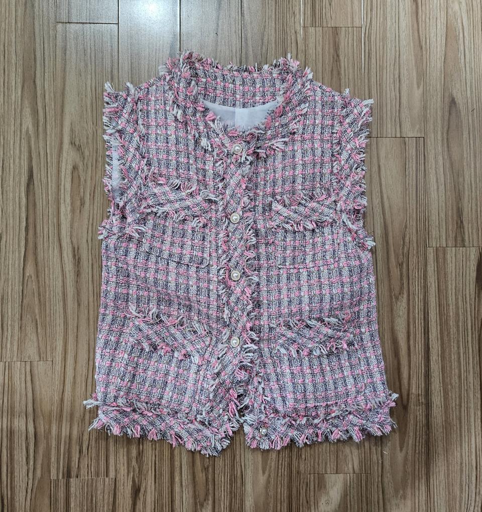 핑크 트위드 조끼