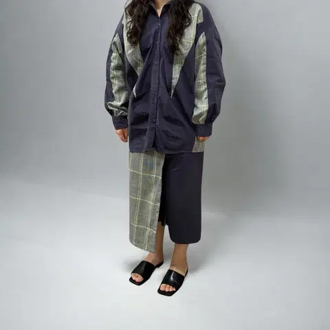 (여성M,S)melange 셋업 (셔츠,랩 팬츠)