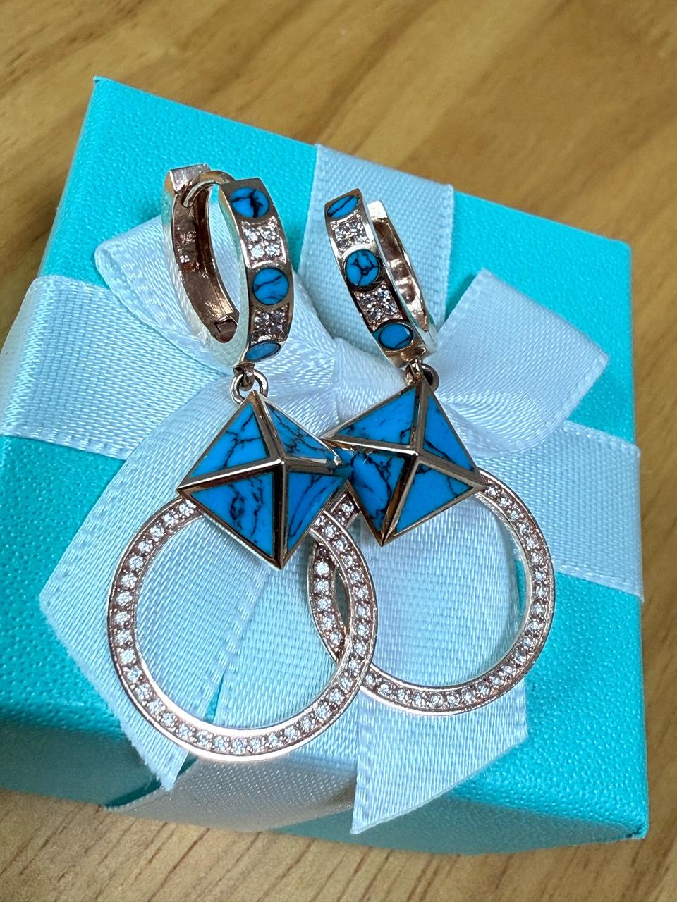 14k 핑골 터키석 귀걸이