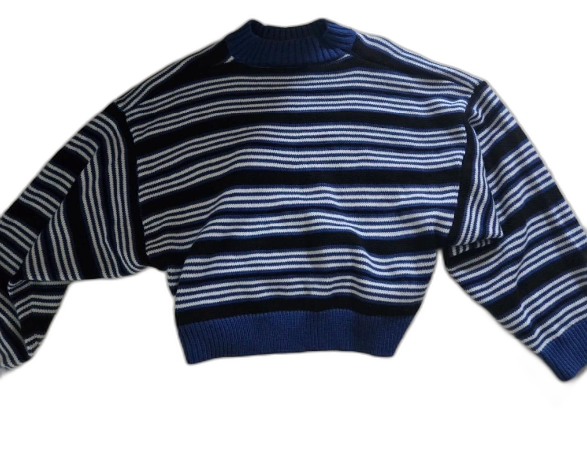 스트라이프티 니트 스웨터 여자옷 오버핏 가오리핏 상체커버 벌룬티셔츠