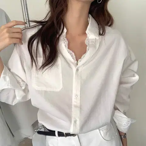 NE186)5컬러 레이스 포켓 루즈핏 카라 셔츠 데일리룩 꾸안꾸룩 하객룩