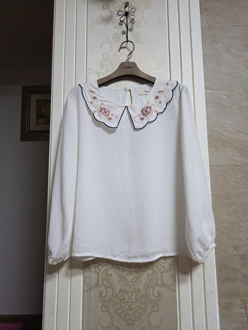 0408)파파야 자수카라 블라우스