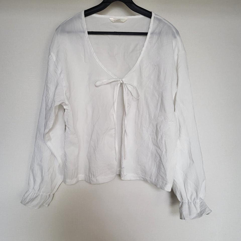 화이트 스트링 볼레로 블라우스