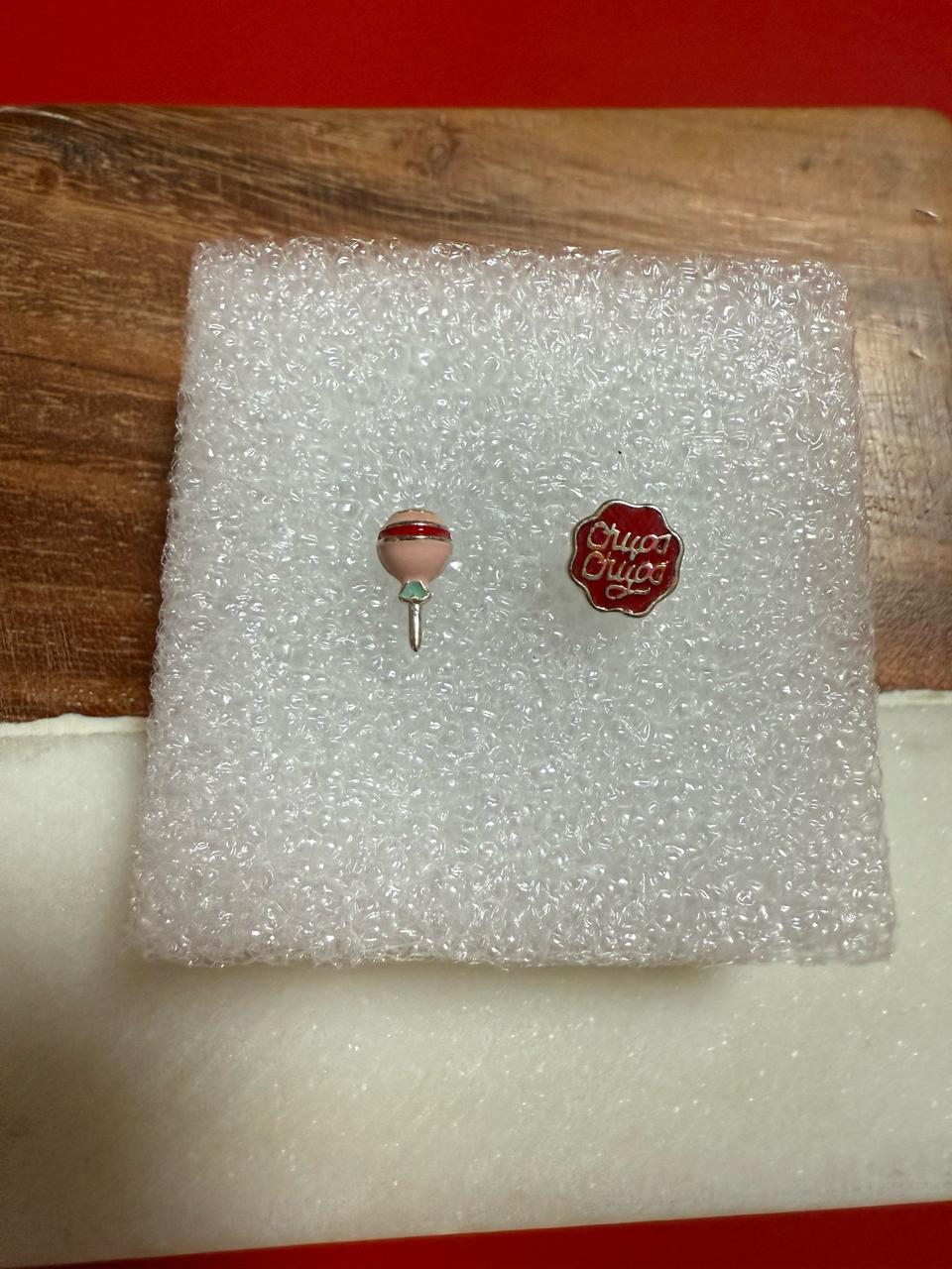 츄파춥스 모양 언발란스 실버 귀걸이 새제품