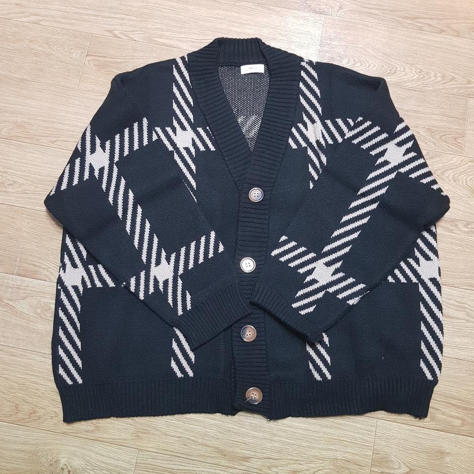 울 니트 체크 가디건