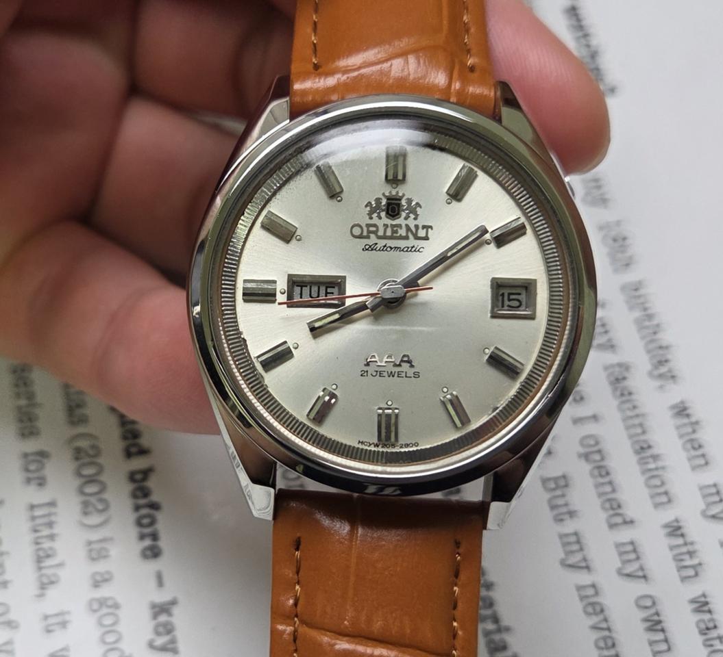 빈티지 오리엔트 트리플A 데이데이트 오리지널 실버판 레드초침 오토매틱