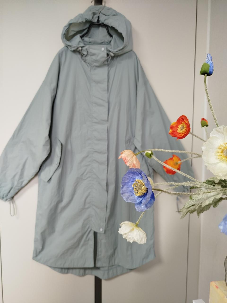 연하늘 바시락 원단 바람막이 안쪽 허리 스트링 롱 사파리