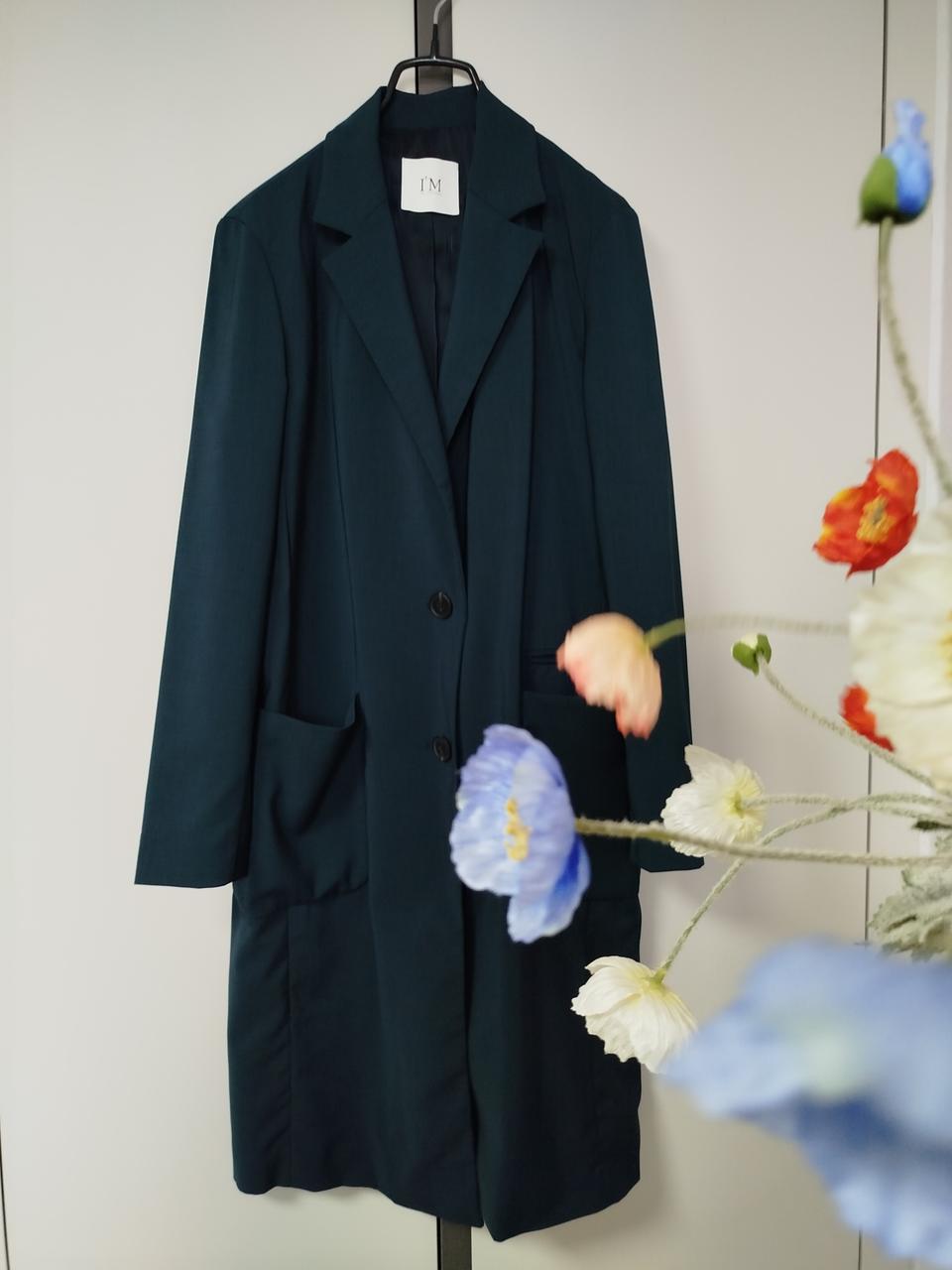 임블리 딥그린 얇고 시원한 원단 안감0 날씬핏 롱 자켓코트