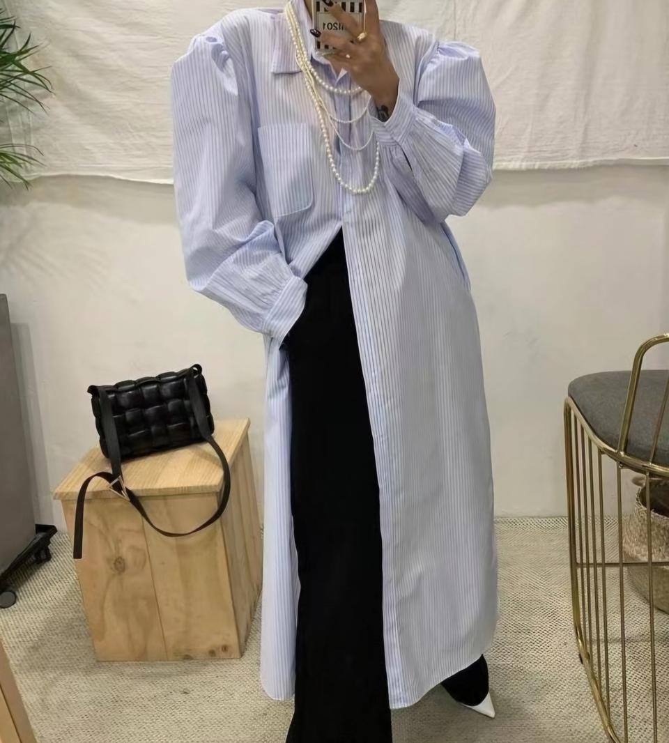 Sa86)팔로우만 구매/벌룬퍼프 롱셔츠/원피스