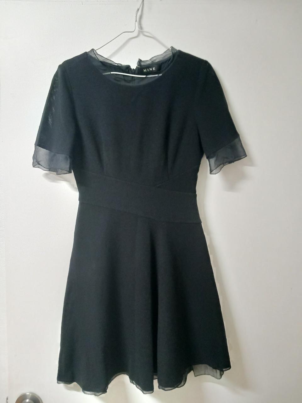 MINE 마인 블랙 원피스 실크 트리밍 플레어 원피스 55 한섬 타임