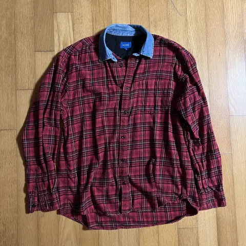 빔즈 재팬 타탄 체크 셔츠 카라 데님 셔츠 L