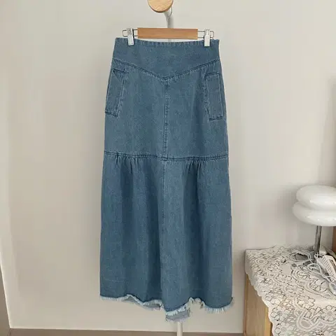 뒷밴딩 데님롱스커트