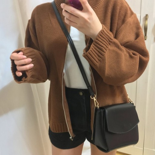 브라운 니트집업 가디건