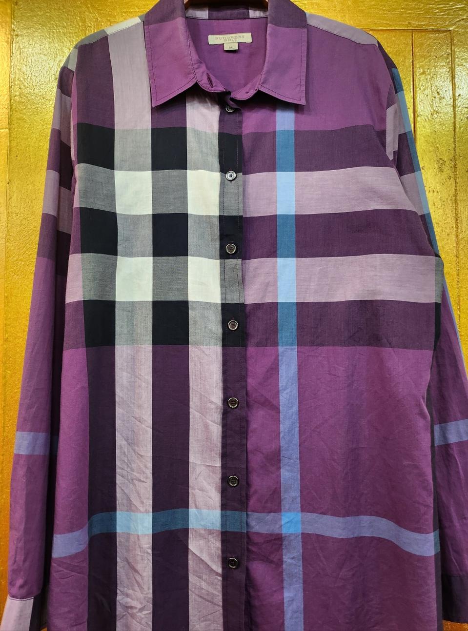 버버리 빅체크 버건디 남방 여성M(정품)