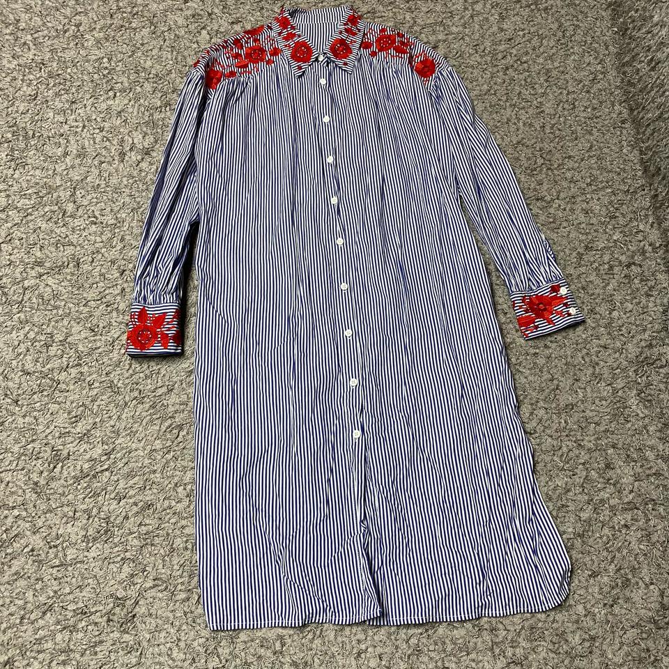 스트라이프 자수 셔츠 원피스