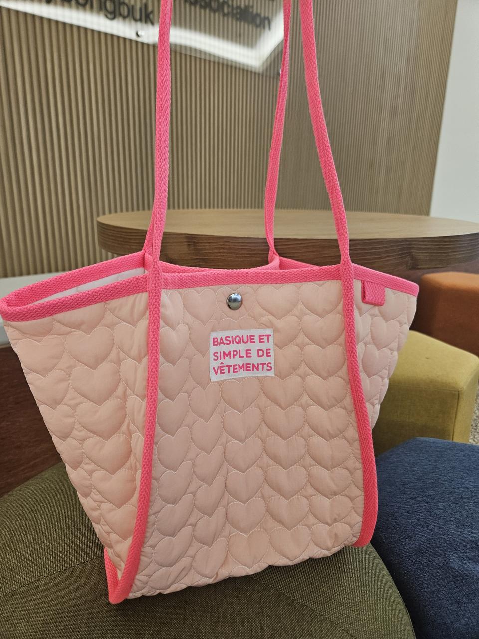 핑크하트누빔 숄더백