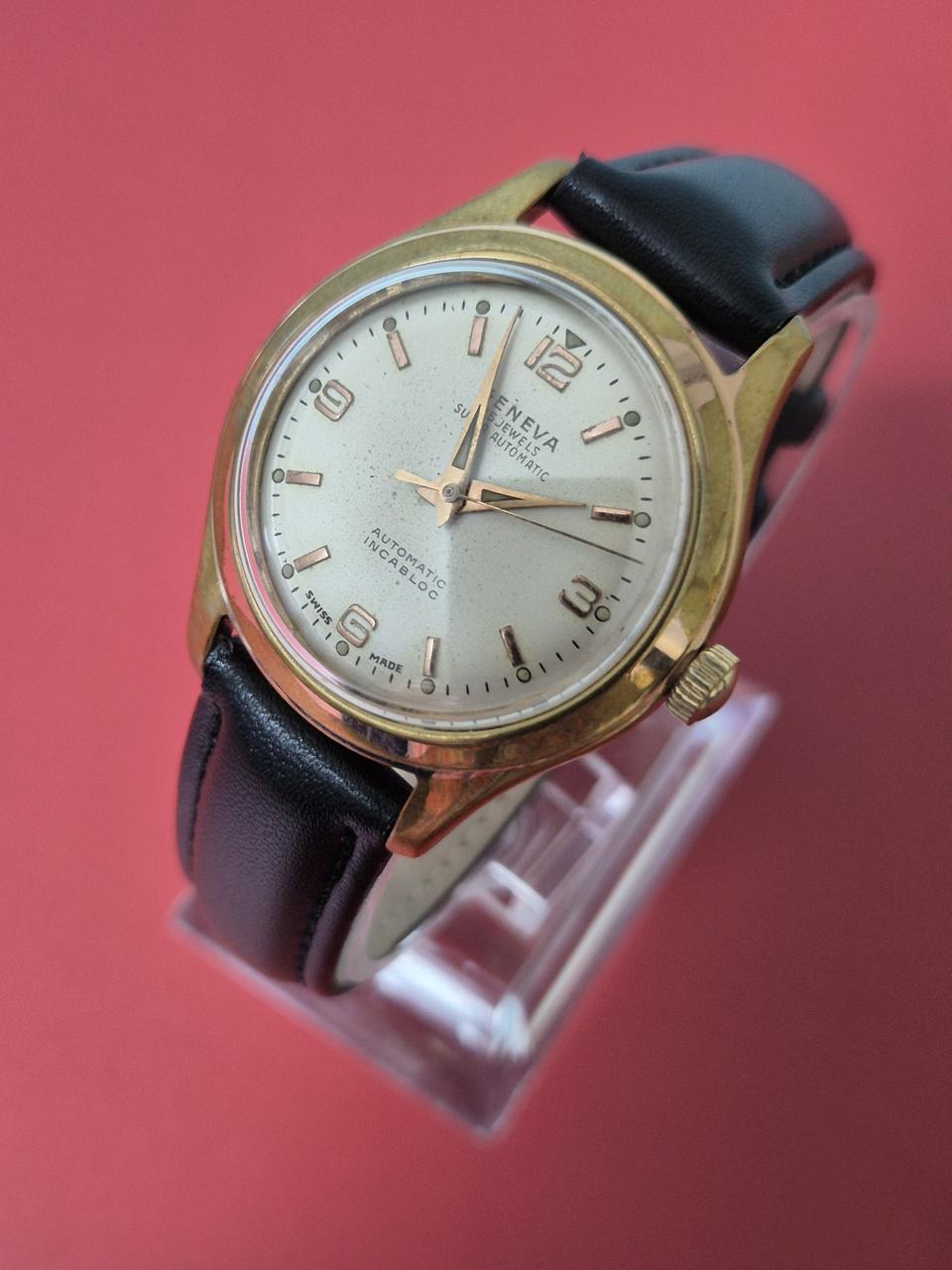 빈티지 Geneva 남성 자동 가죽시계/SWISS