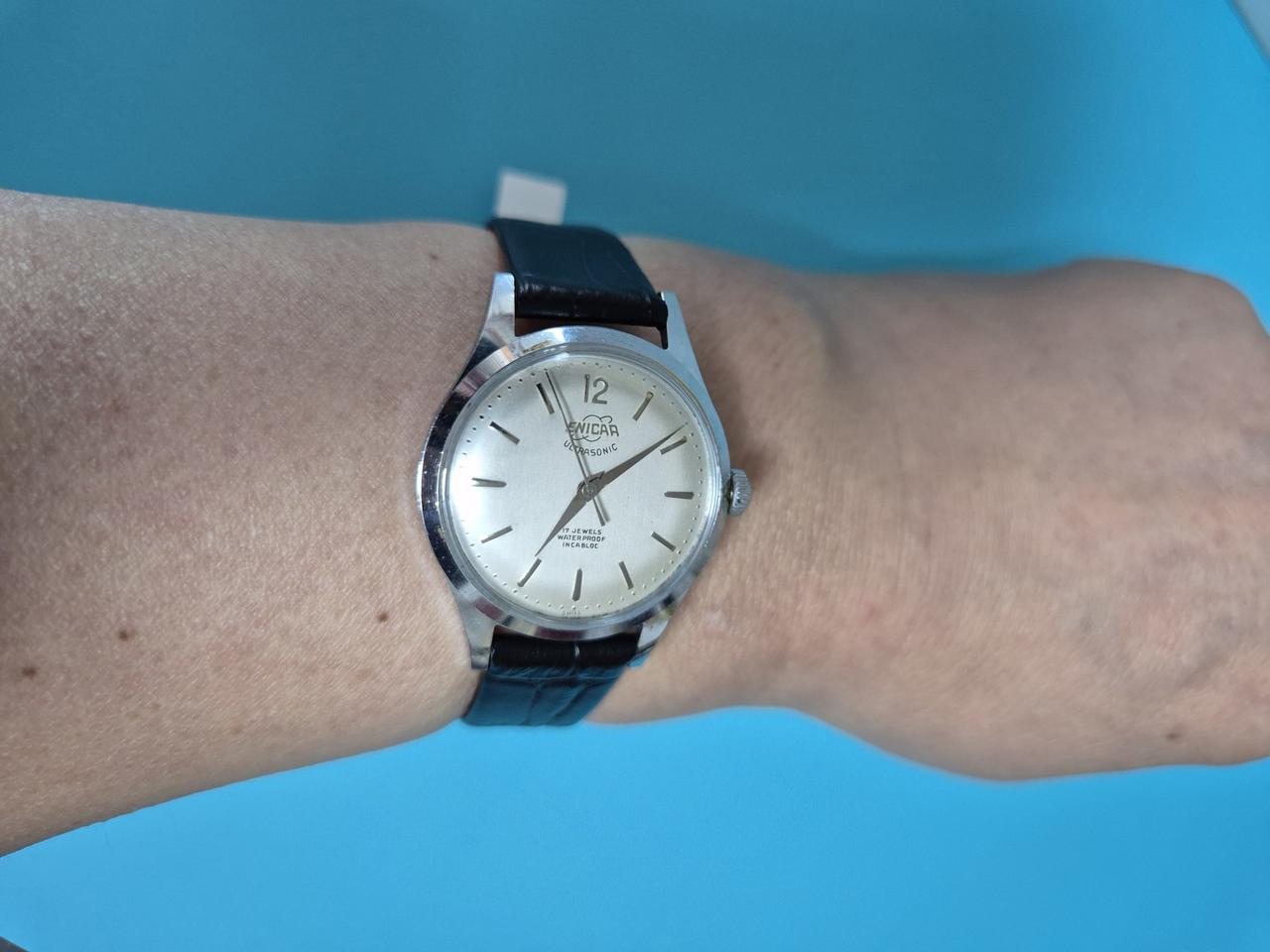 빈티지 에니카 남성용 수동 가죽 시계/SWISS