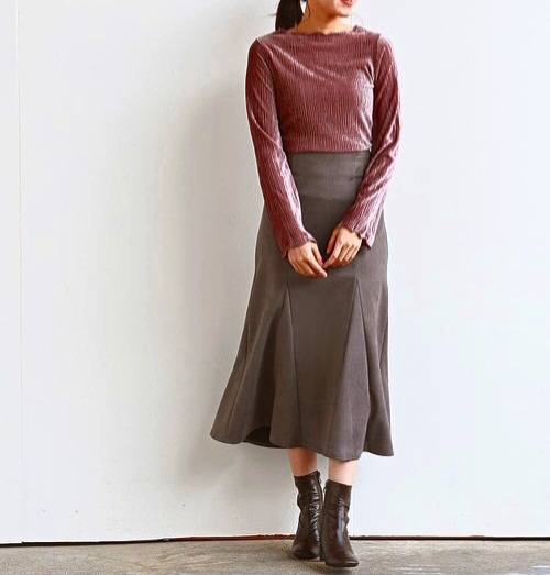 RPS 벨벳 코코아브라운 머메이드 롱 스커트