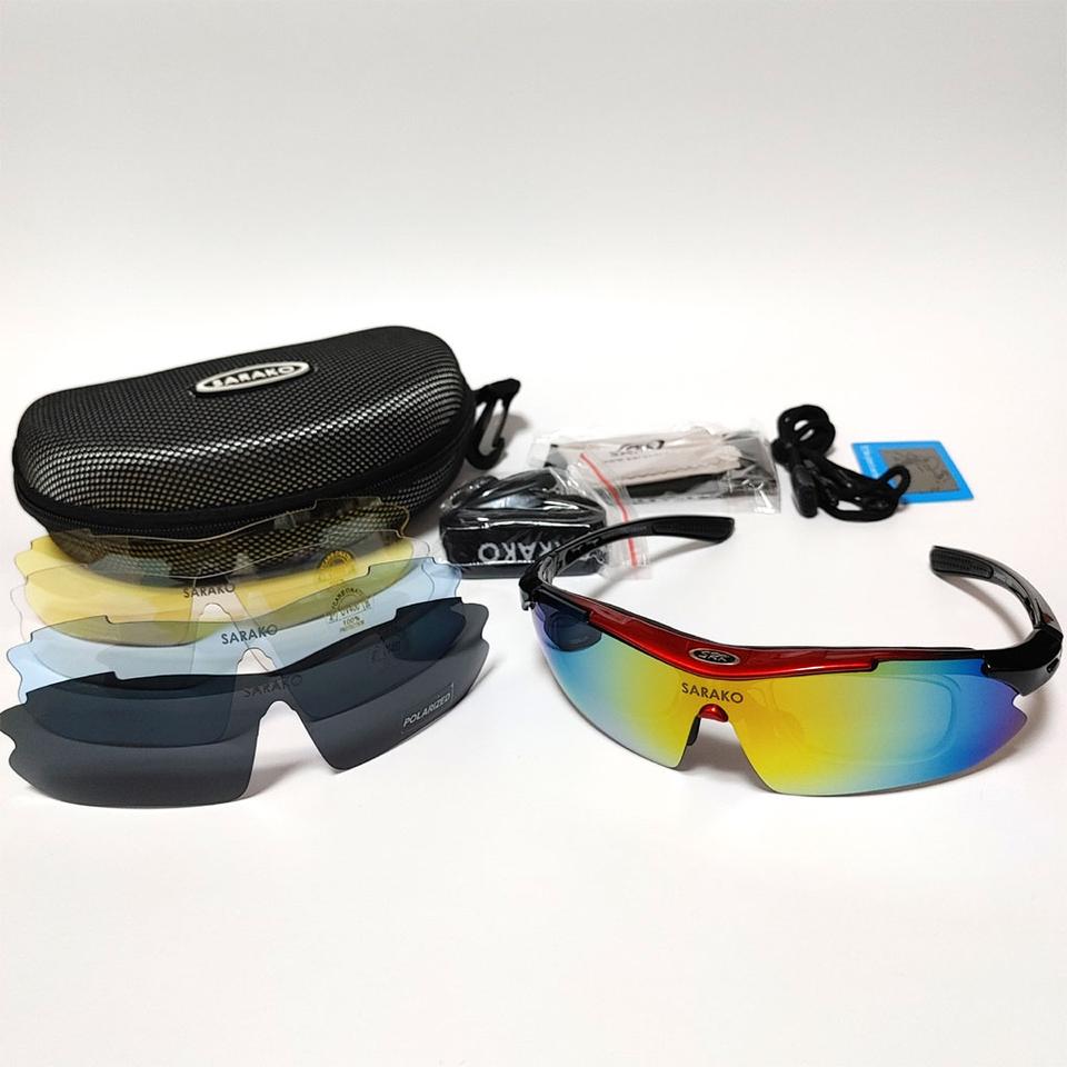 렌즈5종 교체형 편광 선글라스 고글 풀세트 레드 0868